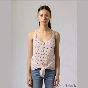 Anthropologie The Good Jane Tank Top, Size S White with Cherries